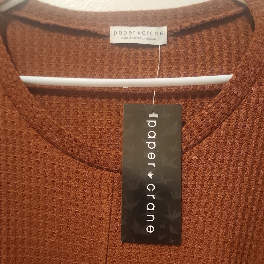 Paper Crane Rust Waffle Knit Twist Front Top - Picture 2 of 3